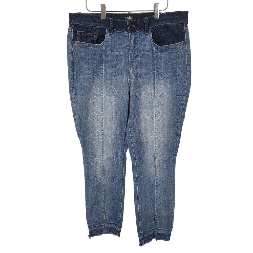 SOHO Legging Crop Jeans 14 Womens Mid Rise Skinny Leg Raw Hem Multicolor Denim